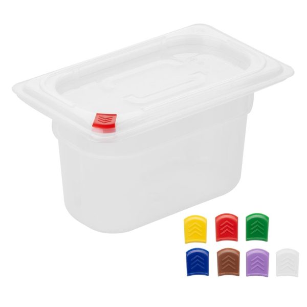 Hygiplas Click PP GN Container 1/9 with Lid & 7 Colour Clips 100mm 0.85Ltr (Set 4) - Image 2