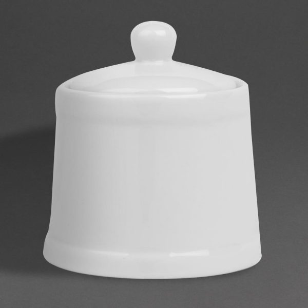 Olympia Whiteware Pier Sugar Bowls with Lids 250ml (6 Pack)