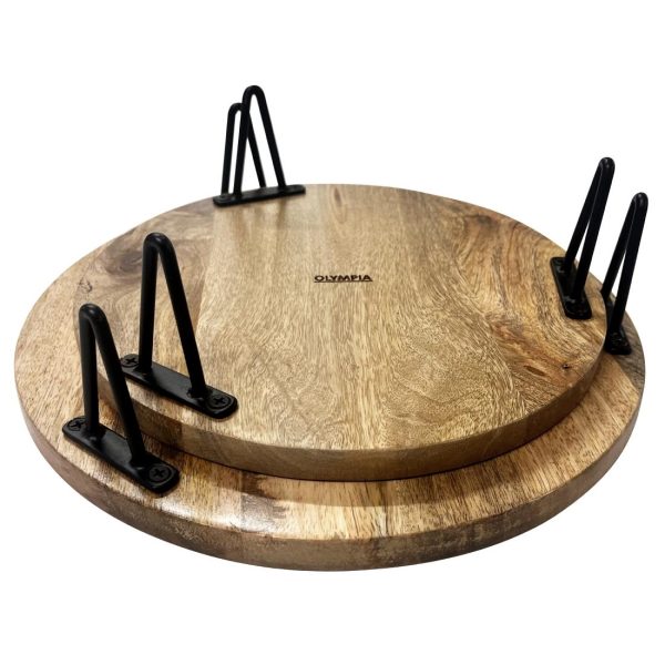 Olympia Round Display Stand Mango Wood with Metal Legs 300x80mm - Image 4