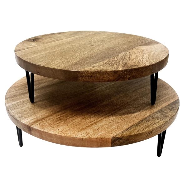 Olympia Round Display Stand Mango Wood with Metal Legs 300x80mm - Image 3