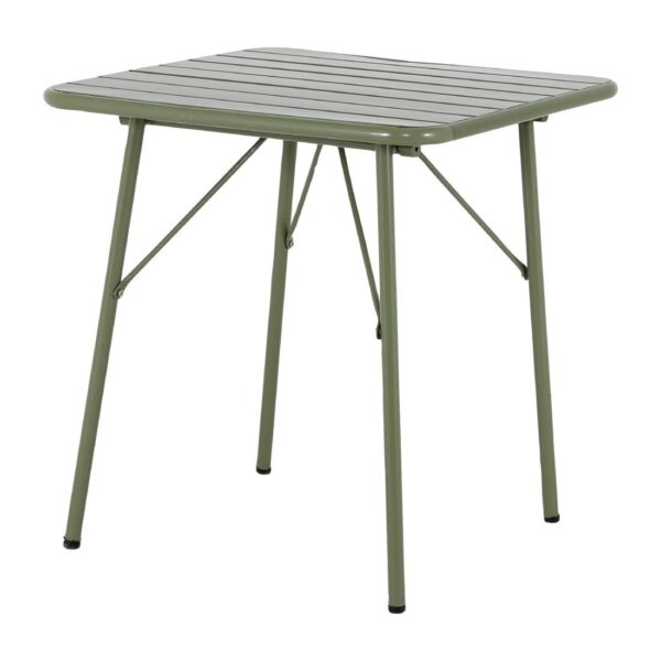 Bolero Amalfi Square Slatted Steel Folding Table Olive Green 700mm