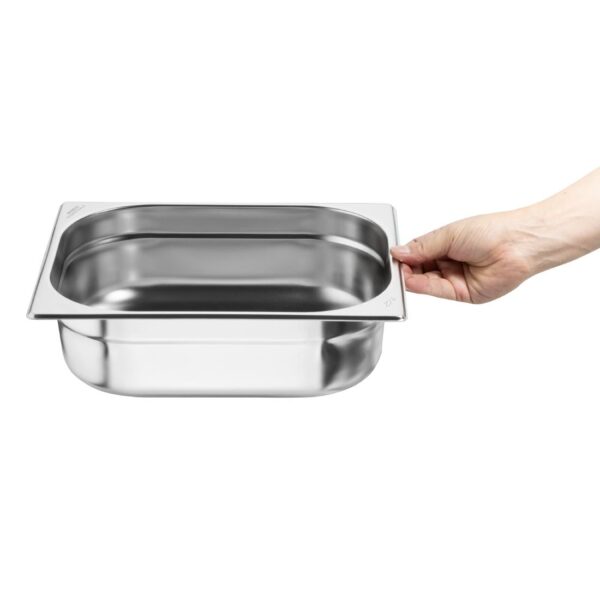 Nisbets Essentials Stainless Steel 1/2  Gastronorm Tray 100mm (Pack 3) - Image 5