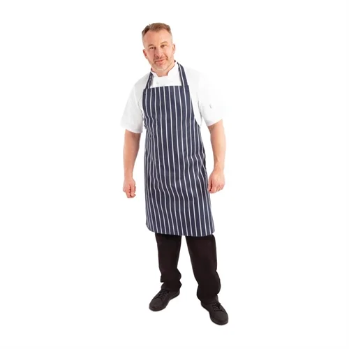 Whites Butchers Apron   Navy Stripe Extra Large