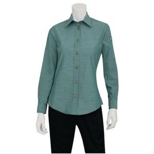 Chef Works Womens Chambray Long Sleeve Shirt Green Mist