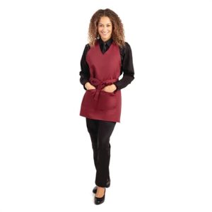 Whites V Neck Service Apron Burgundy