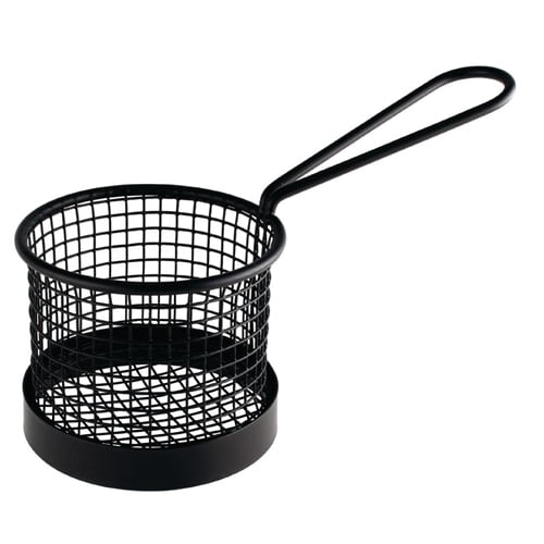 Olympia Round Chip Presentation Basket With Handle Black